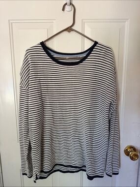 Striped Navy and White Long Sleeve Sweater - Classic Casual